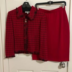 ⭐️St John collection, wool 2-piece skirt set red. Blazer size 10, skirt size 8.